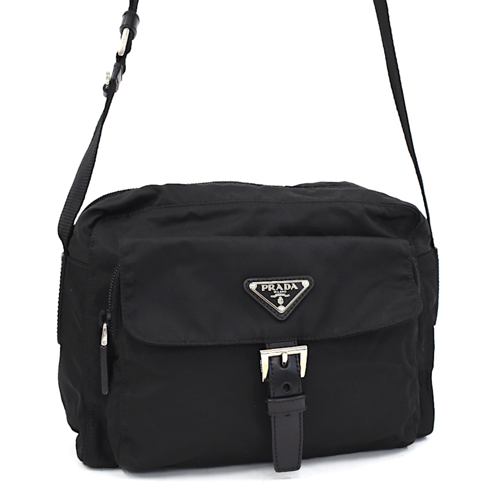 Prada Triangular Logo Nylon Leather Shoulder Bag … - image 1
